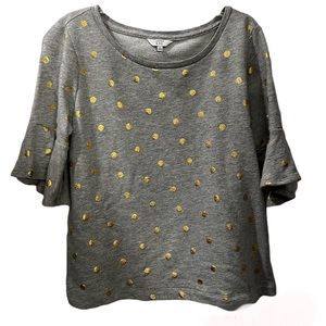 Crown & Ivy gray gold polka dot top sweatshirt size medium